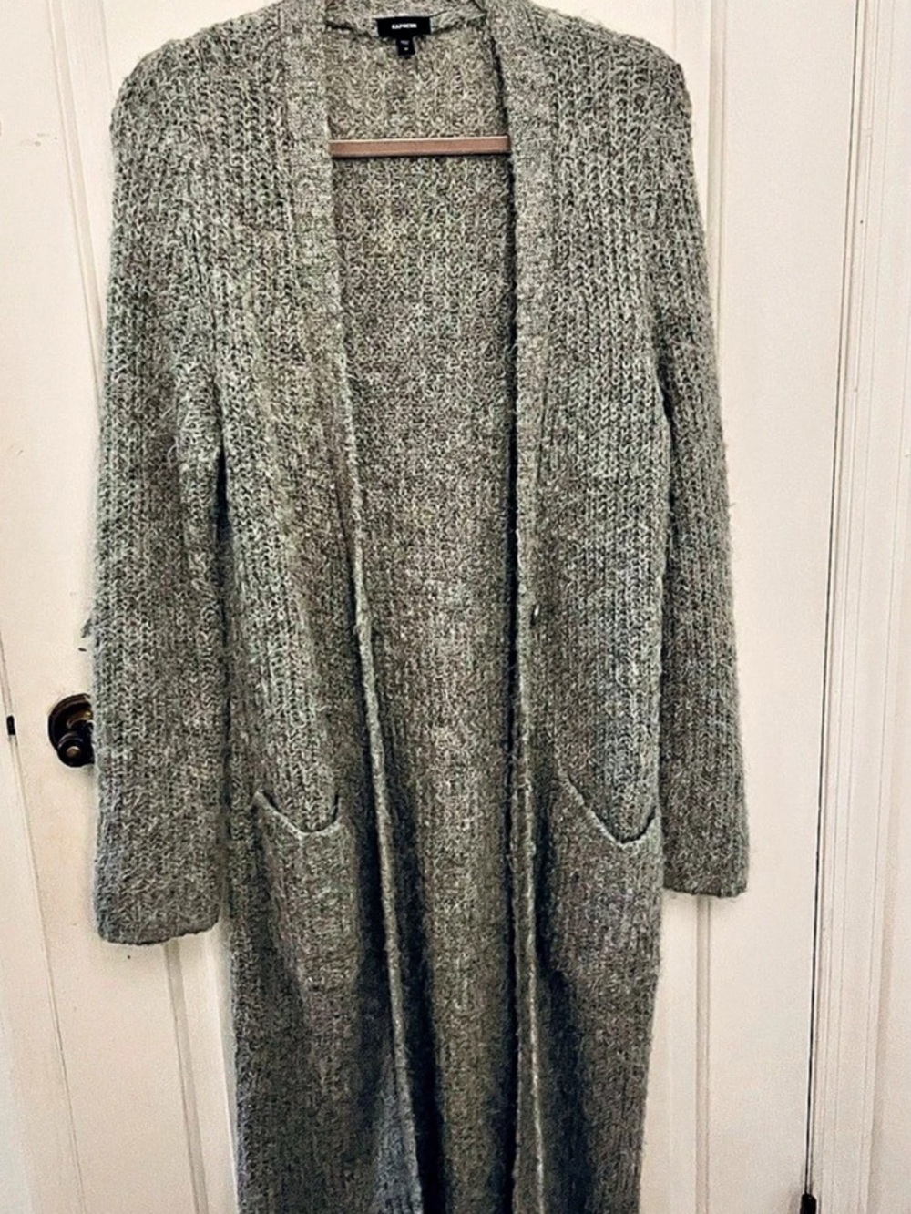 Express Fuzzy Open Front Cardigan in Gray Medium Good Condition